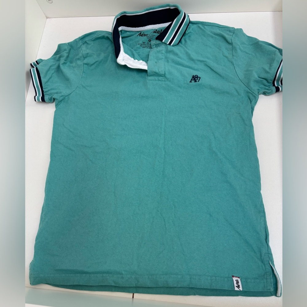Aeropostale Men's Teal Polo with Striped Collar Size S Preppy